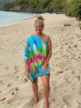 Mud Pie Multicolor‎ One-Shoulder Asymmetric Beach Coverup Poncho Size  L/XL